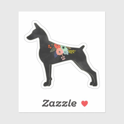 Sticker Doberman Pinscher Chien race Boho Floral Silhouett (Feuille)