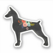 Sticker Doberman Pinscher Chien race Boho Floral Silhouett (Devant)