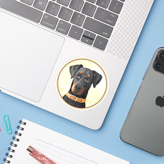Sticker Doberman Pinscher Peinture non découpée Art origin (Ordinateur portable avec iPhone)