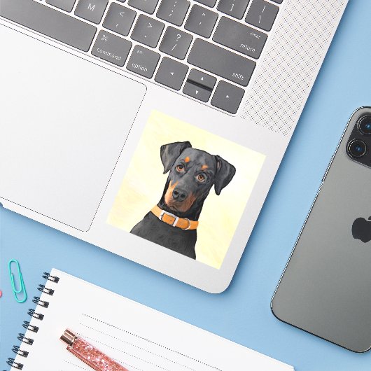 Sticker Doberman Pinscher Peinture non découpée Art origin (Ordinateur portable avec iPhone)