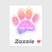 Sticker Dog Paw Print With Custom Name Watercolor (Feuille)