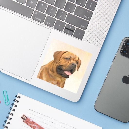 Sticker Dogue de Bordeaux Peinture - Cute Original Chien A (Ordinateur portable avec iPhone)