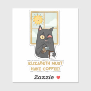 Sticker Doit Avoir Du Café À Chat Non Chanté Poursuivant J