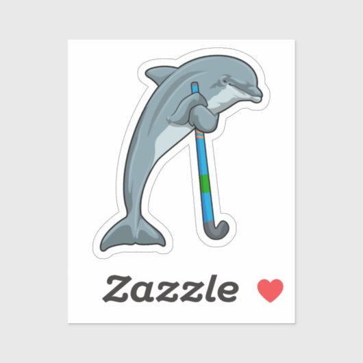 Sticker Dolphin at Hockey with Hockey stick (Feuille)