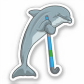 Sticker Dolphin at Hockey with Hockey stick (Recto)