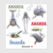 Sticker Dolphin Sea Life Set Nom Monogramme (Feuille)