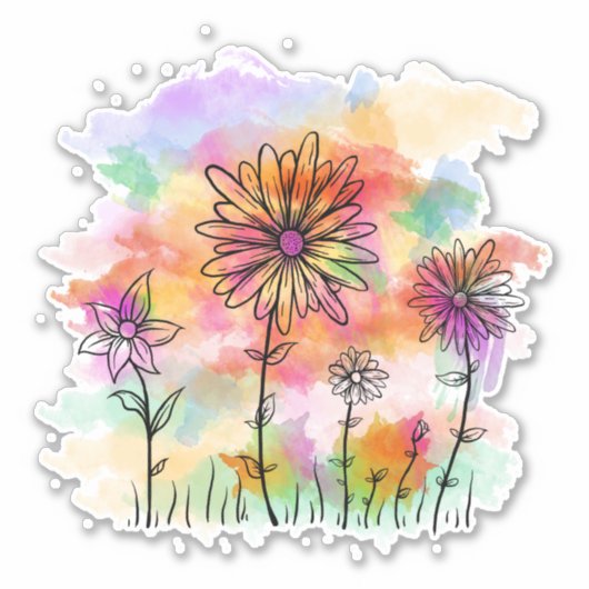 Sticker doodé de fleurs d'aquarelle (Devant)