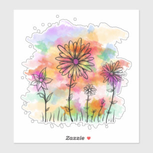 Sticker doodé de fleurs d'aquarelle