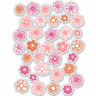 Sticker Doodle rose rouge et orange