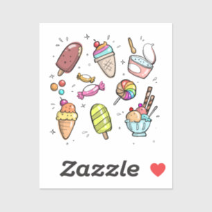 Sticker doodlecartoon dessiné nourriture douce
