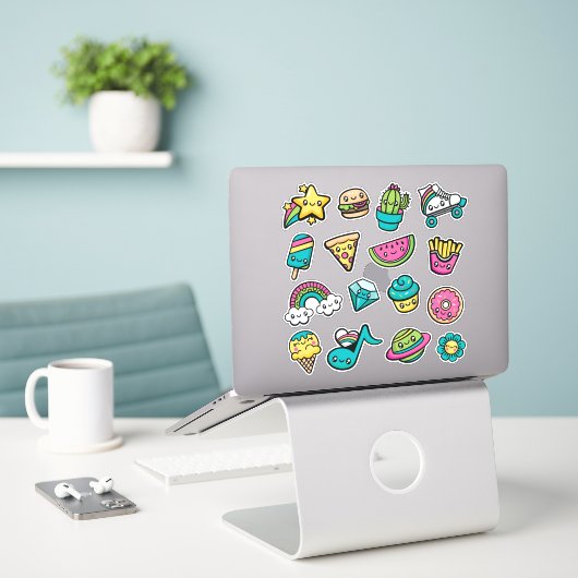 Sticker Doodles totalement mignons Vinyl (Ordinateur portable sur le bureau)