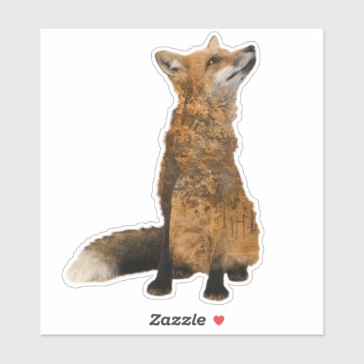 Sticker Double exposition Orange Fox automne (Feuille)