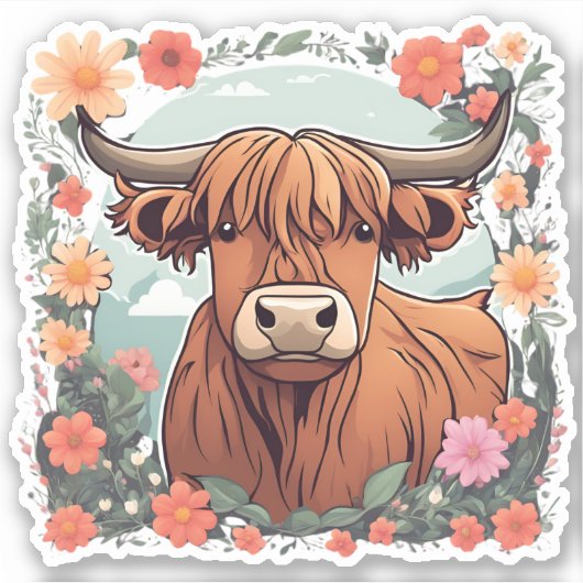 Sticker Douce Bohemian Highland Vache imperméable (Devant)