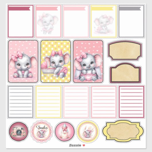 Sticker Douce Éléphant Rose - Peanut Smiles 2 (Feuille)
