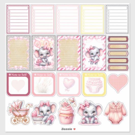 Sticker Douce Éléphant Rose - Peanut Smiles 2 (Feuille)