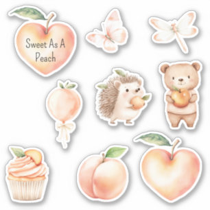 Sticker Douce Ourson Hérisson Ballon Fruit Coeur Pêche