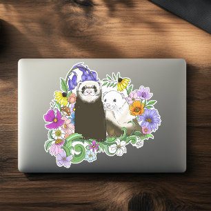 Sticker Douce Paire de Furets Floraux Bleus Fantaisistes 