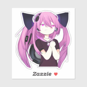 Sticker Douce pourpre et noire fille Anime avec oreilles d