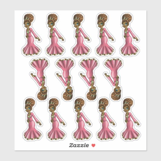Sticker Douce princesse afro-américaine (Feuille)