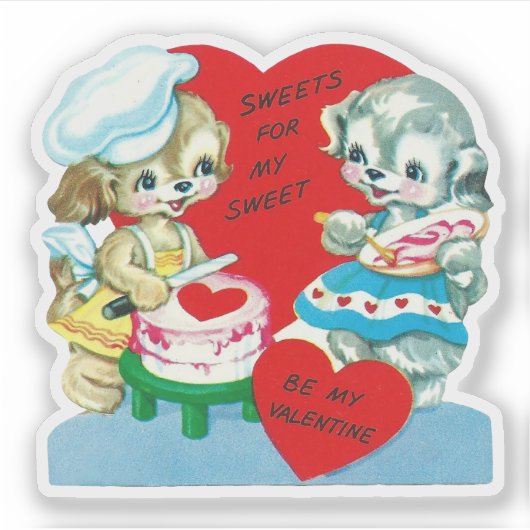 Sticker Douceurs vintage rétro Saint-Valentin Chien Chiot (Devant)