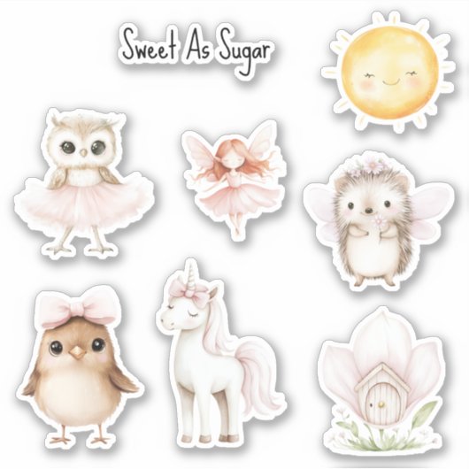 Sticker Doux comme un oiseau hibou licorne hérisson sucré (Devant)