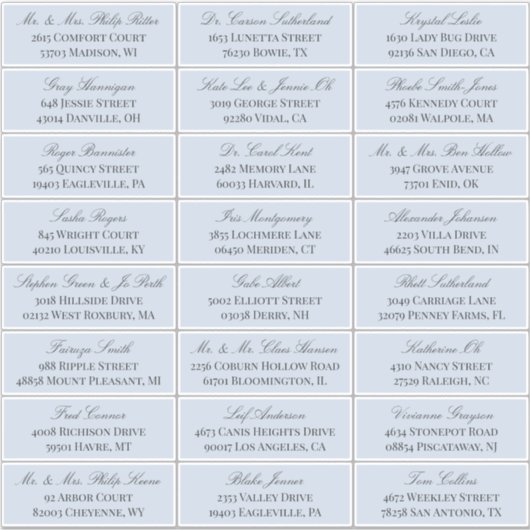 Sticker Dove Blue Elegant Script 24 Mariage Adresse du cli (Devant)