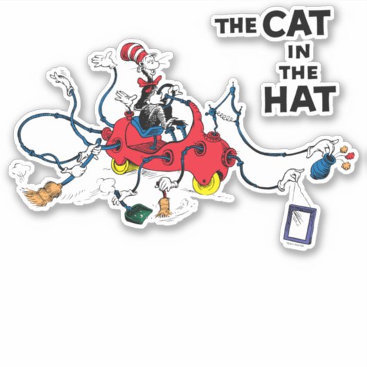 Sticker Dr Seuss | Chat dans le Casquette nettoie vers le  (Devant)