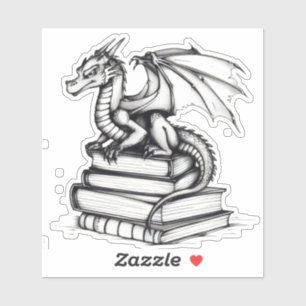 Sticker Dragon and Books Line Art