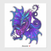 Sticker Dragon Art Nouveau Style Bleu et violet (Feuille)
