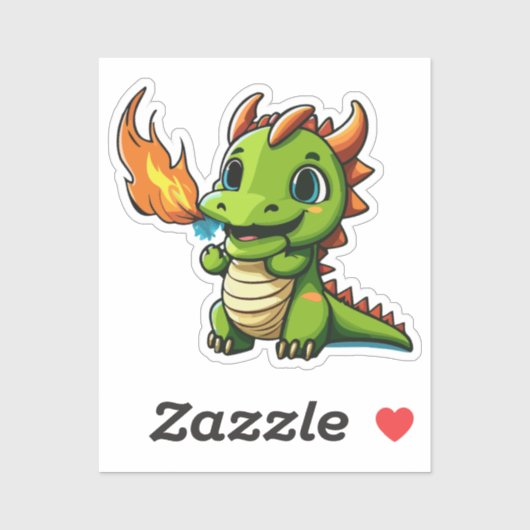 Sticker Dragon Bébé mignon Avec Premier Respiration Feu (Feuille)