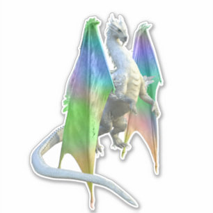 Sticker Dragon blanc glace Arc en ciel Ailes Imaginaire