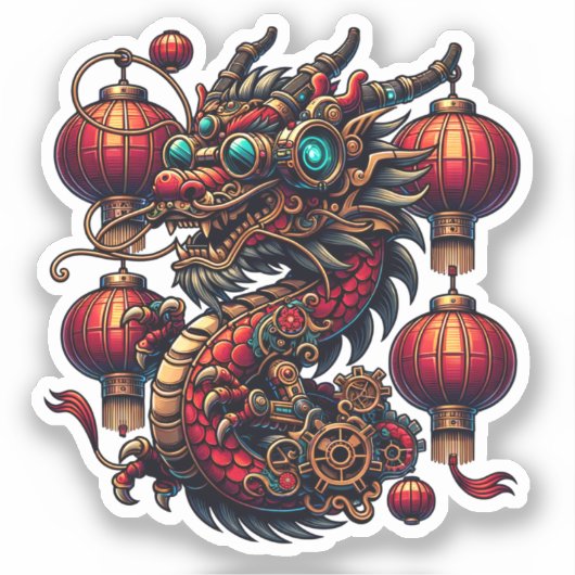 Sticker Dragon chinois de Nouvel An Steampunk (Recto)