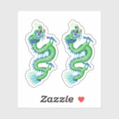 Sticker Dragon chinois vert et bleu (Feuille)