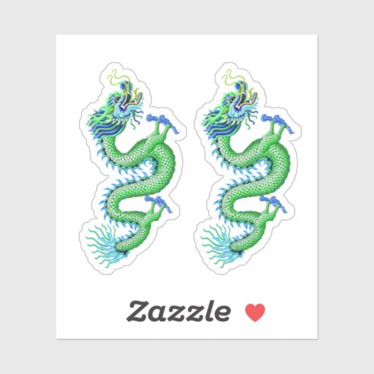 Sticker Dragon chinois vert et bleu (Feuille)