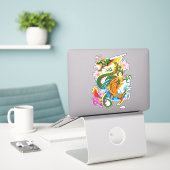 Sticker Dragon chinois vert Koi (Ordinateur portable sur le bureau)