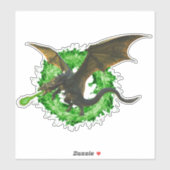 Sticker Dragon de respiration à feu chromatique vert (Feuille)