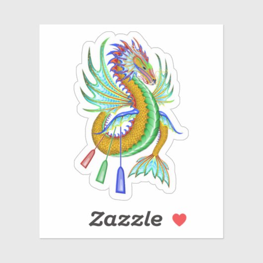 Sticker Dragon d'eau dorée et verte (Feuille)