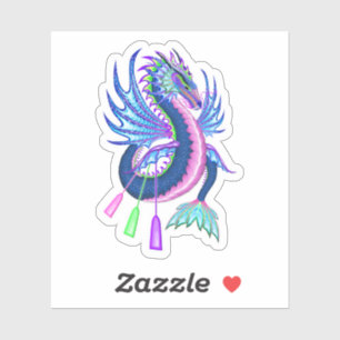Sticker Dragon d'eau rose et bleu avec pagaies