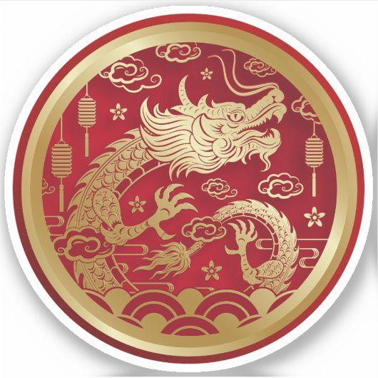 Sticker Dragon d'or chinois Année du dragon 2024 (Devant)