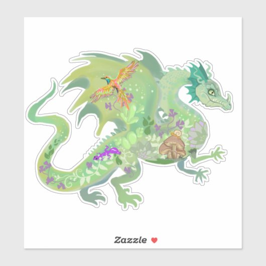 Sticker Dragon forestier enchanté (Feuille)