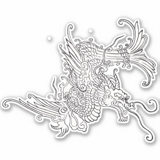Sticker Dragon japonais antique noir et blanc (Devant)