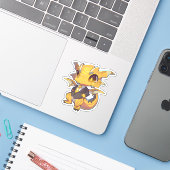 Sticker Dragon Jaune en costume (Ordinateur portable avec iPhone)