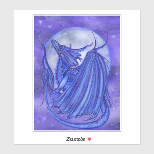Sticker Dragon lune avec lune par Renee Lavoie (Feuille)