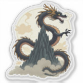 Sticker Dragon Majestueux de lavage d'encre enroulé autour (Devant)