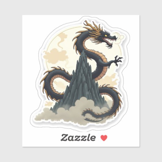 Sticker Dragon Majestueux de lavage d'encre enroulé autour (Feuille)