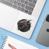 Sticker Dragon Noir (Ordinateur portable avec iPhone)