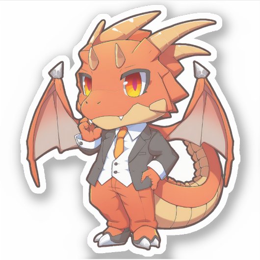 Sticker Dragon orange en costume (Devant)