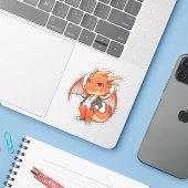 Sticker Dragon orange en costume (Ordinateur portable avec iPhone)