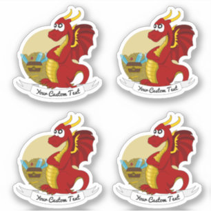 Sticker Dragon rouge de dessin animé avec trésor et autoco