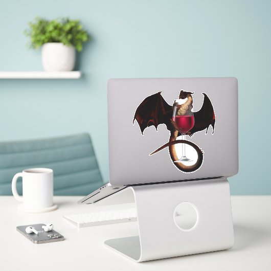 Sticker Dragon rouge Vin amoureux (Ordinateur portable sur le bureau)